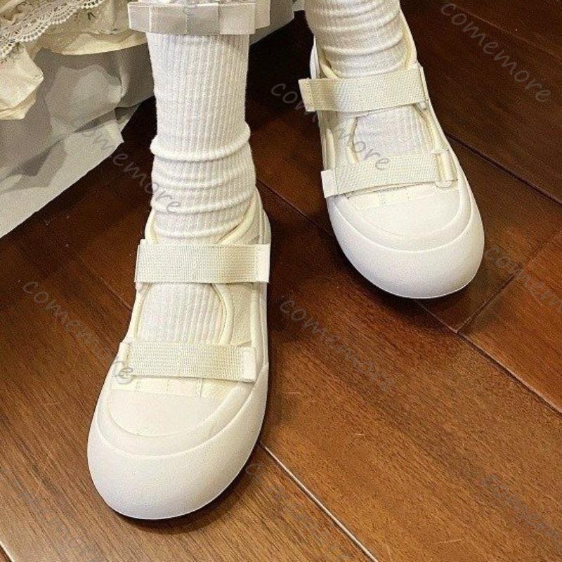 Fashion Comemore White Shoes for Women Thick Bottom Round Head Mary Janes Shoes Casual Height Increase Shallow Mouth Sneakers Female