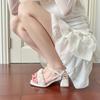 Open-toed Sandals Summer Pearl Temperament Bow Buckle Strap Thick Heel Sandals Women