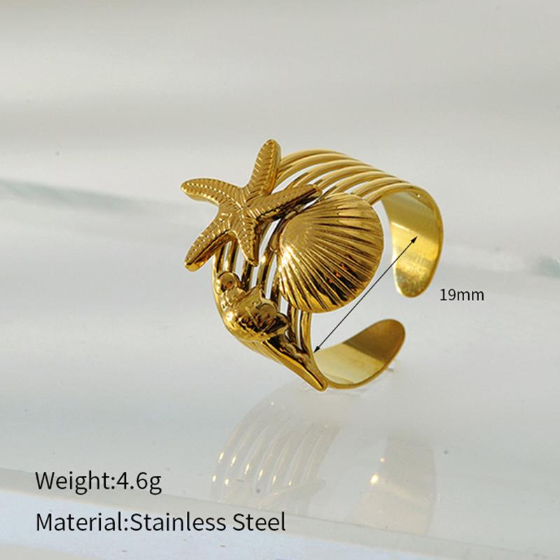 

Stainless Steel stylish Unique Simple Starfish Conch Shell Open Rings for Women Anti Allergenic Waterproof Gold Plated Zircon