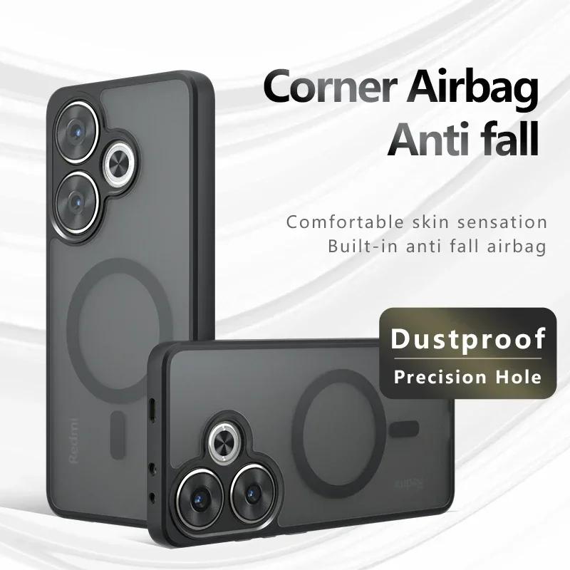 Per Xiaomi Poco F6 Redmi Turbo 3 Custodia Antiurto Magnetica Sensazione Pelle Texture Opaca Telaio TPU Plastica Dura Traslucida Copri Telefono