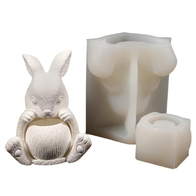 Гибкая силиконовая форма для кашпо в форме кролика для заливки смолы, бетона, цемента и декоративный контейнер для свечи 1