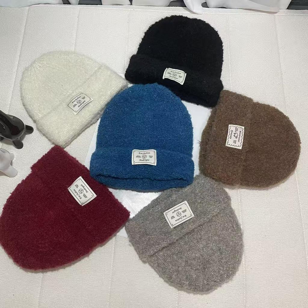 Patch Knitted Hat for Women In Autumn and Winter Warm and Ear Protecting Soft and Waxy Thickened Plush Woolen Hat Showing A Trendy Face