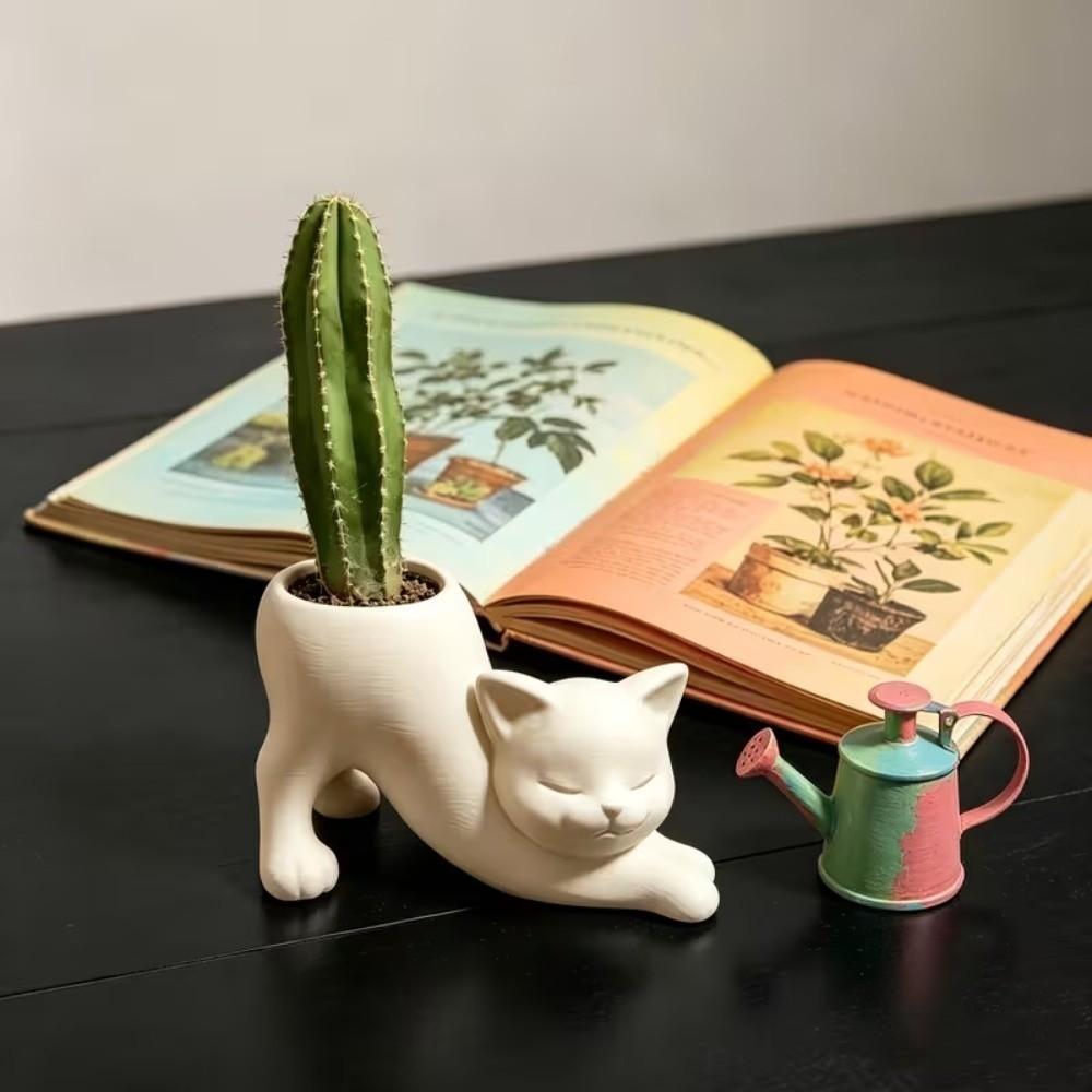 3D Printed Kitten Planter Irregular Shape Desktop Decoration Cute Cat Plant Pot Gardening Gift