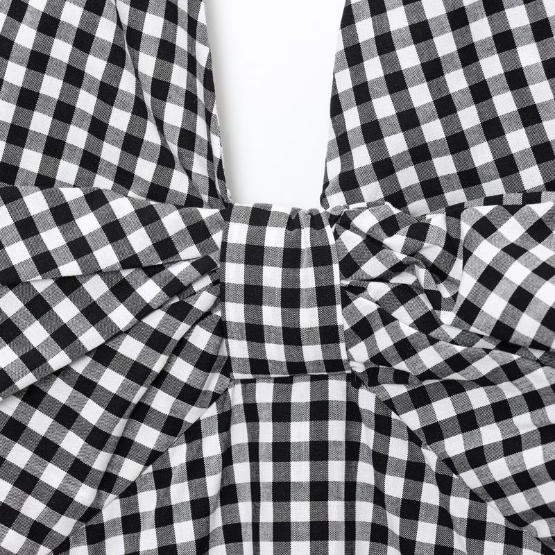 Kaslead New Women Clothes Western Style Fashion Simple Short Hanging Neck for Plaid Dungaree Shirt