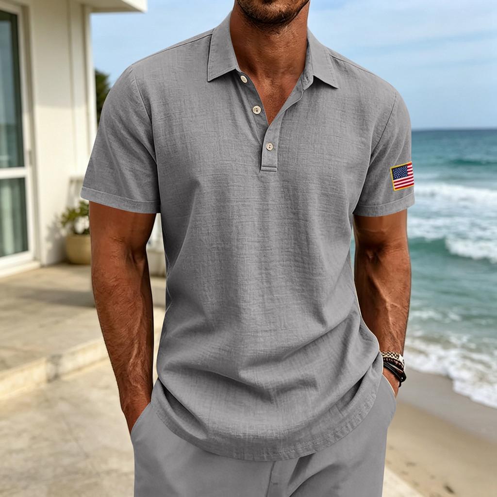 Herren Leinen Polohemden für Herren Kurzarm Hemd mit Knöpfen Herren Freizeit Golfhemden für Herren Henley Hemden für Herren Bequeme Passform