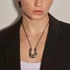 Vintage Metal U-Shaped Pendant Necklaces for Women Trendy Black Long Leather Rope Adjustable Sweater Chain Jewelry Accessories