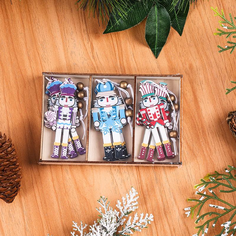 Wooden Christmas Nutcracker Ornament Colorful Printed Hanging Decor for Tree Decoration Gift Wall Decoration