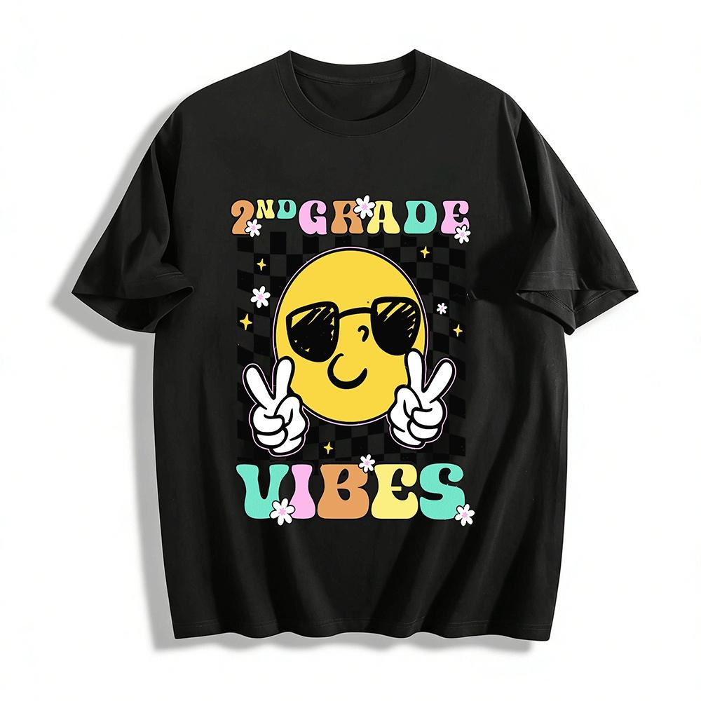 2nd Grade Vibes Cool Sunglasses Smile Checkerboard Top Pure cotton T-shirt XXS