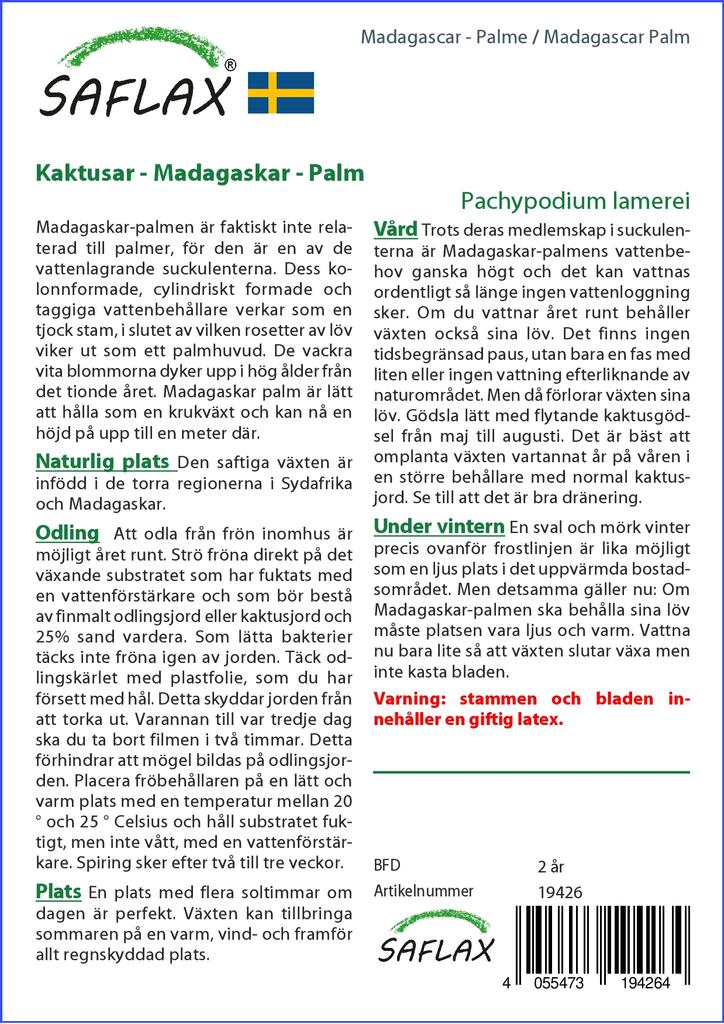 SAFLAX Garden In the Bag - Madagascar Palm - 10 Seeds - With Substrate In a Fitting Stand Up Bag - Pachypodium Lamerei