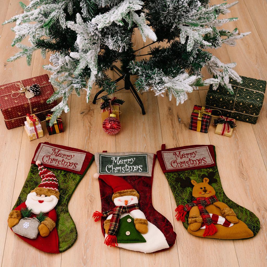 Holiday Stockings Christmas Featuring Santa Snowman And Reindeer For Kids Gift Giving