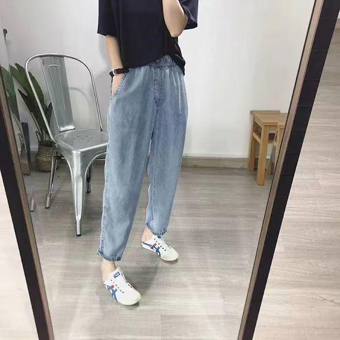 Women's Light Blue High-Waisted Tencel Denim Jeans, Loose Straight Leg, Petite & Plus Sizes, Summer Thin Style