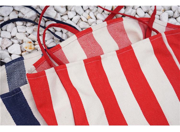 Retro pruhovaná plátěná taška přes rameno v korejském stylu - Velká kapacita, elegantní a trendy