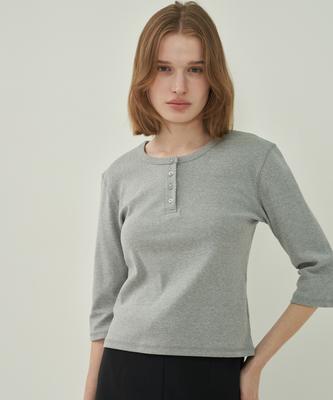 MOTT Henley Neck Slim T-Shirt - Gray