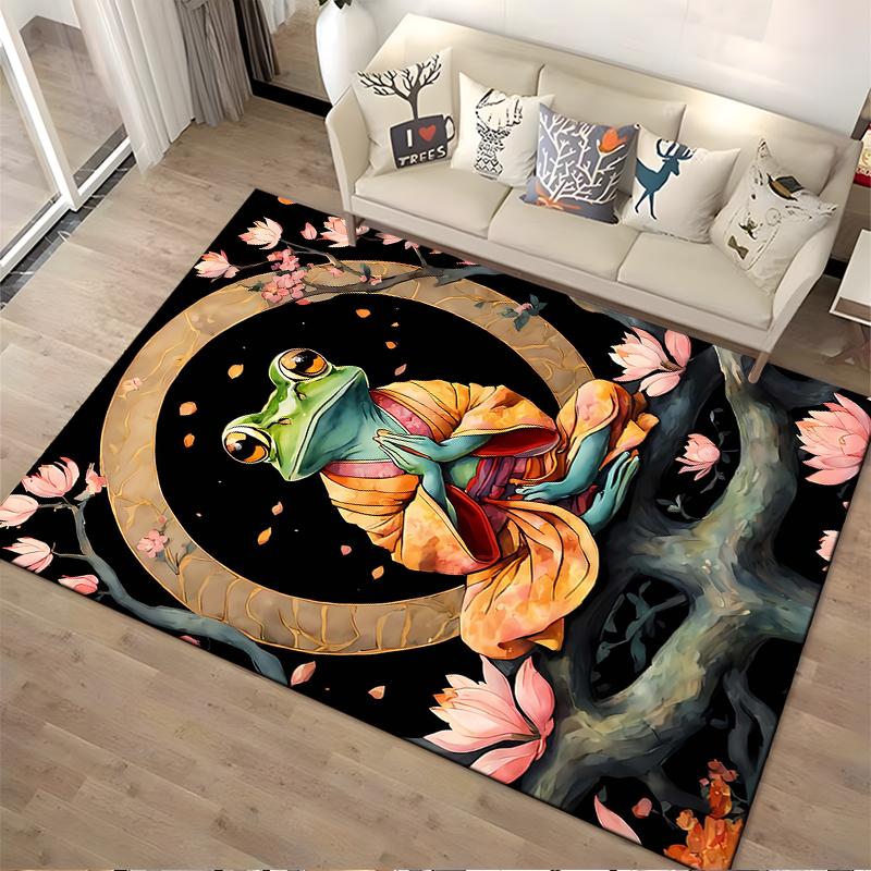 Meditative Frog in Kimono Artwork Carpet with Lotus Flowers Suitable for use as an anti-slip for living room bedroom sofas
