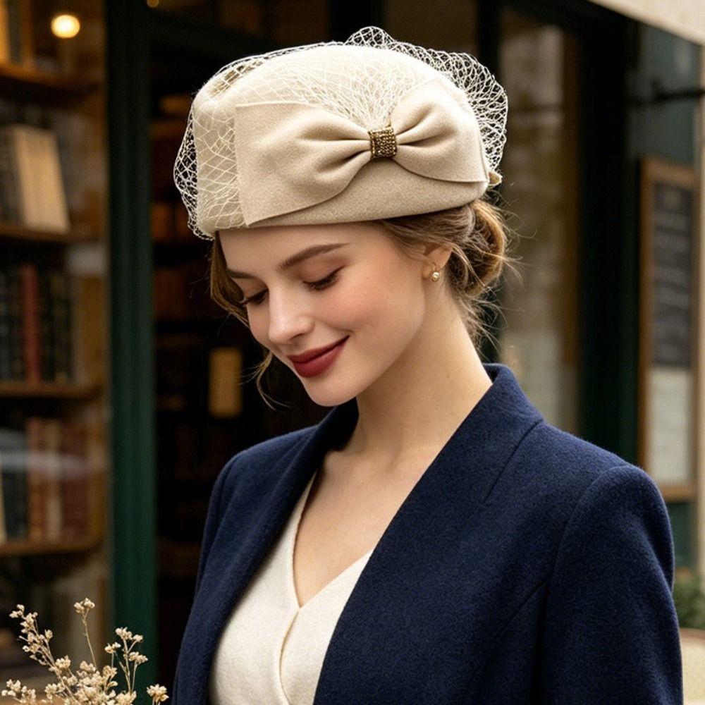Klobouky Fedora Síťovaný Top Hat Francouzský Styl Klobouk Pillbox Klobouk Fedora s Mašlí Koktejlová Událost