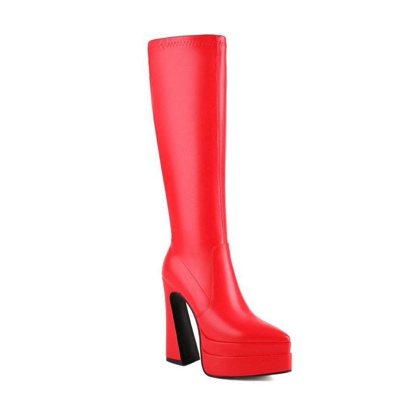 Women's high boots autumn and winter new pointed thick heel super high heel double waterproof table but knee boots side zipper women
