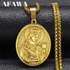 Heilige Barbara Kreuz Medaillon Halskette für Damen Herren Edelstahl Goldfarbe Amulett Christliche Kette Schmuck colar NZZ474S02
