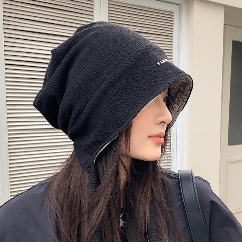 Double-sided can be worn, autumn and winter hats, women's headgear hats, big head circumference showing face, small pile hats, warm knitted cold hats