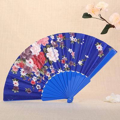 Chinese Japanese Style Cloth Folding Fan Printed Flat Glossy Satin Folding Fan Shank Classical Dance Fan Home Decoration