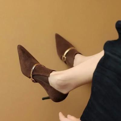 Fashion Female Shoes On Sale New High Heels Retro Dress Pumps Women Metal Decoration Pointed Toe Slip On Thin Heels Shoes Female