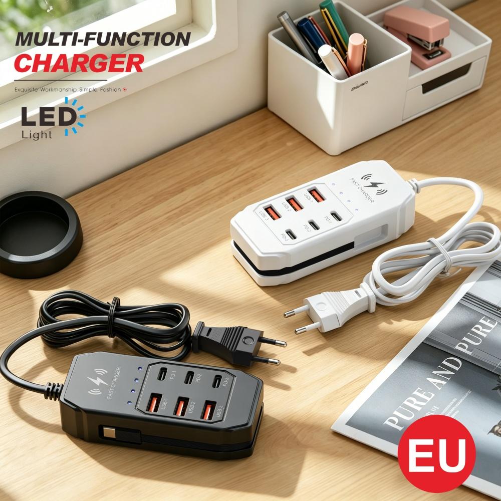 6 IN 1 USB Charger PD Type C Fast Charge Wall Chargers USB Hub Adapter Mobile Phone EU/US UK Plug USB Type C Cable Quick Charger