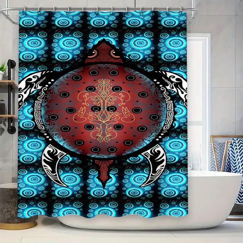 

Stylish Blue Circular Pattern Shower Curtain Decorative Bathtub Liner with Black Red Turtle Design Perfect for Bathrooms (59 x 7 90x180cm