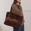 Poetry Embroidery Wool Check Bag - Brown