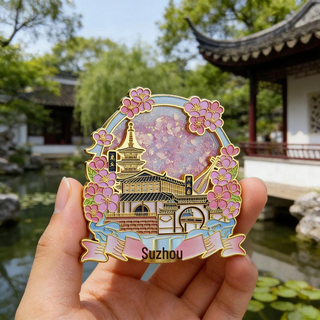 Humble and Lingering Garden Scenic Enamel Metal Magnet - Cultural Souvenir