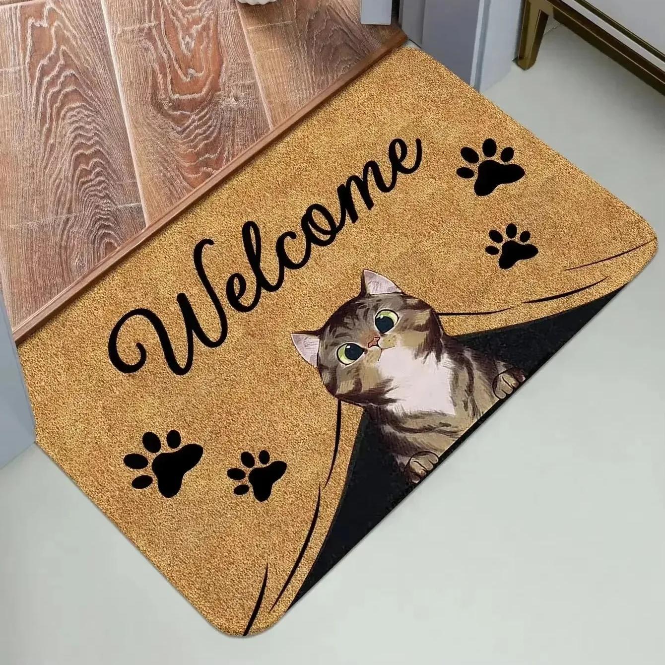 

Black Cat Carpet Welcome Mat Hi Bye Cute Cartoon Nonslip Area Doormat Soft Mat Live Room Rug Bedroom Outdoor Carpet Home Decor 40cm x 60cm