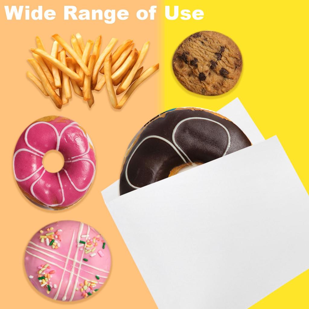 uxcell 200pcs Kraft Paper Sandwich x Greaseproof Paper Cookie Paper Snack Lunch Bags for Home Shop White Bags, 8.3 8.3" Bags, Double-Open Bags,