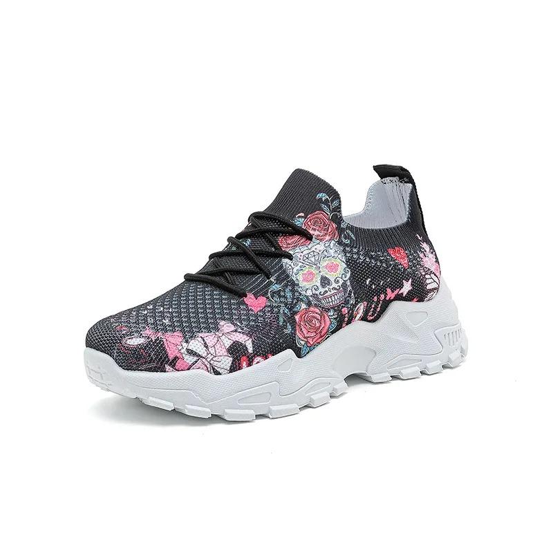 Dames fritidsvevd nettstoff blomsterknyttede sports komfortable og pustende løpesko