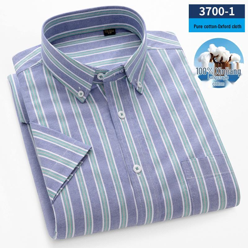 

Мужская не требующая глажки хлопковая рубашка с коротким рукавом в полоску - Не мнущаяся повседневная летняя одежда Size 45 [95kg-102kg]