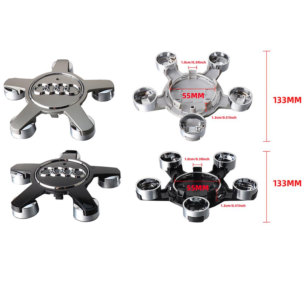 4PCS 133mm Car Five Claws Wheel Center Cap Hub Covers For AUDI A4 B8 B6 B9 A3 8P 8V Quattro Auto Emblem Decoration Accessories