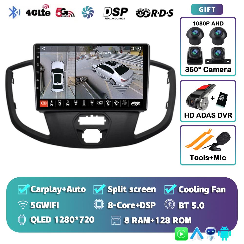 Android 14 Carplay Auto For Ford Transit 2013 - 2018 Car Radio 4G+WIFI Player Multimedia Stereo Navigation Video Head Unit GPS
