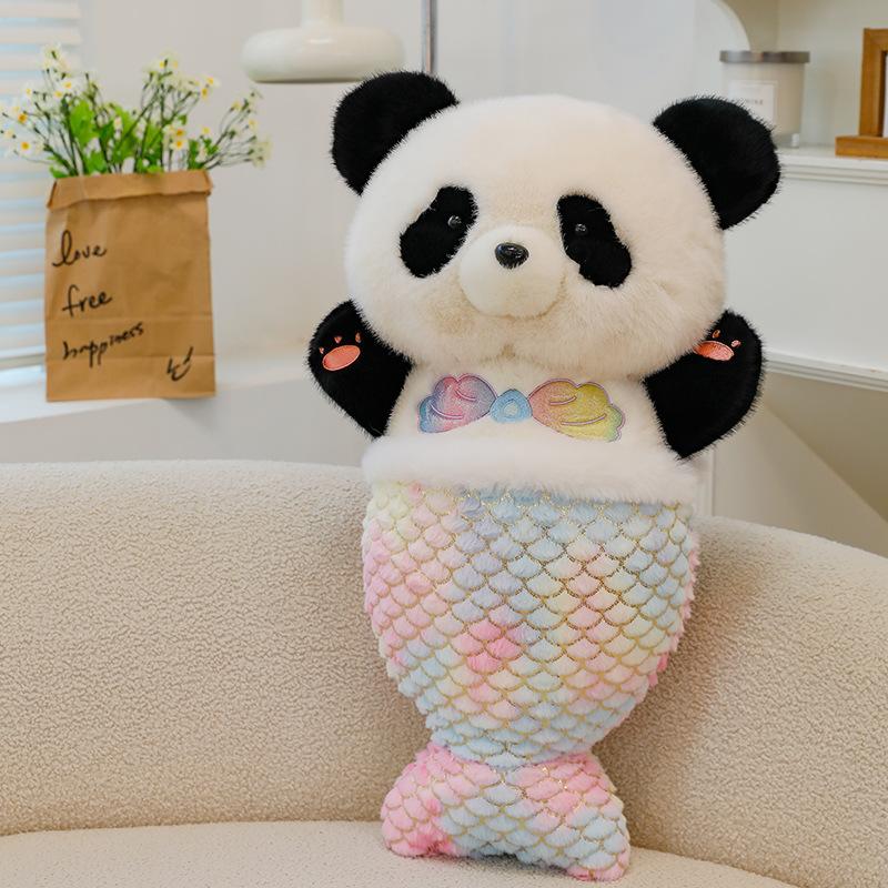 Regnbågs sjöjungfru panda plyschleksak ger flickvän födelsedagspresent bekännelse docka burspråks prydnad