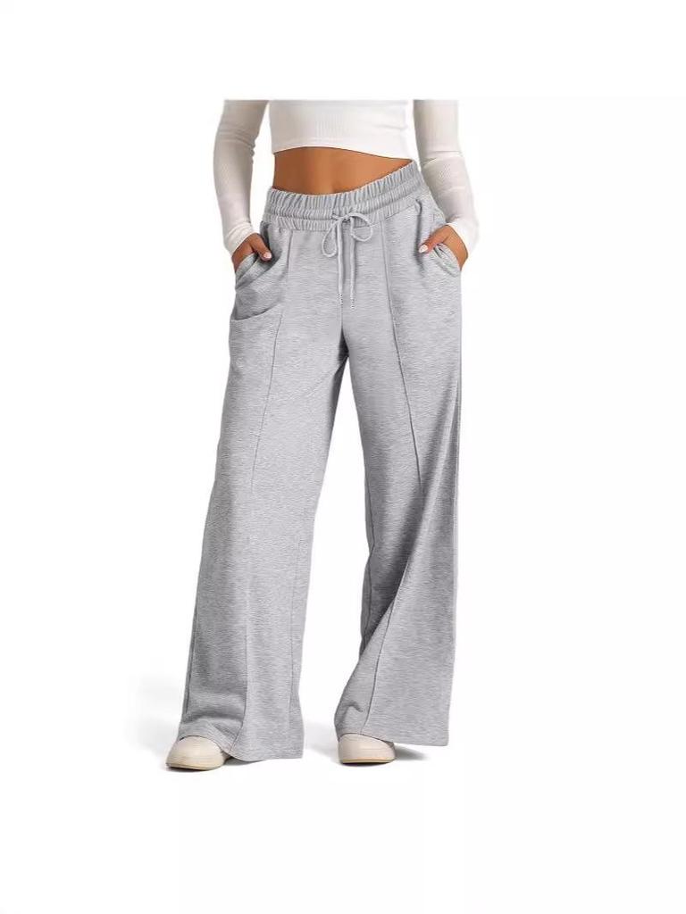 2026 Autumn/Winter Women's Solid Color Tie-Waist Wide-Leg Pants