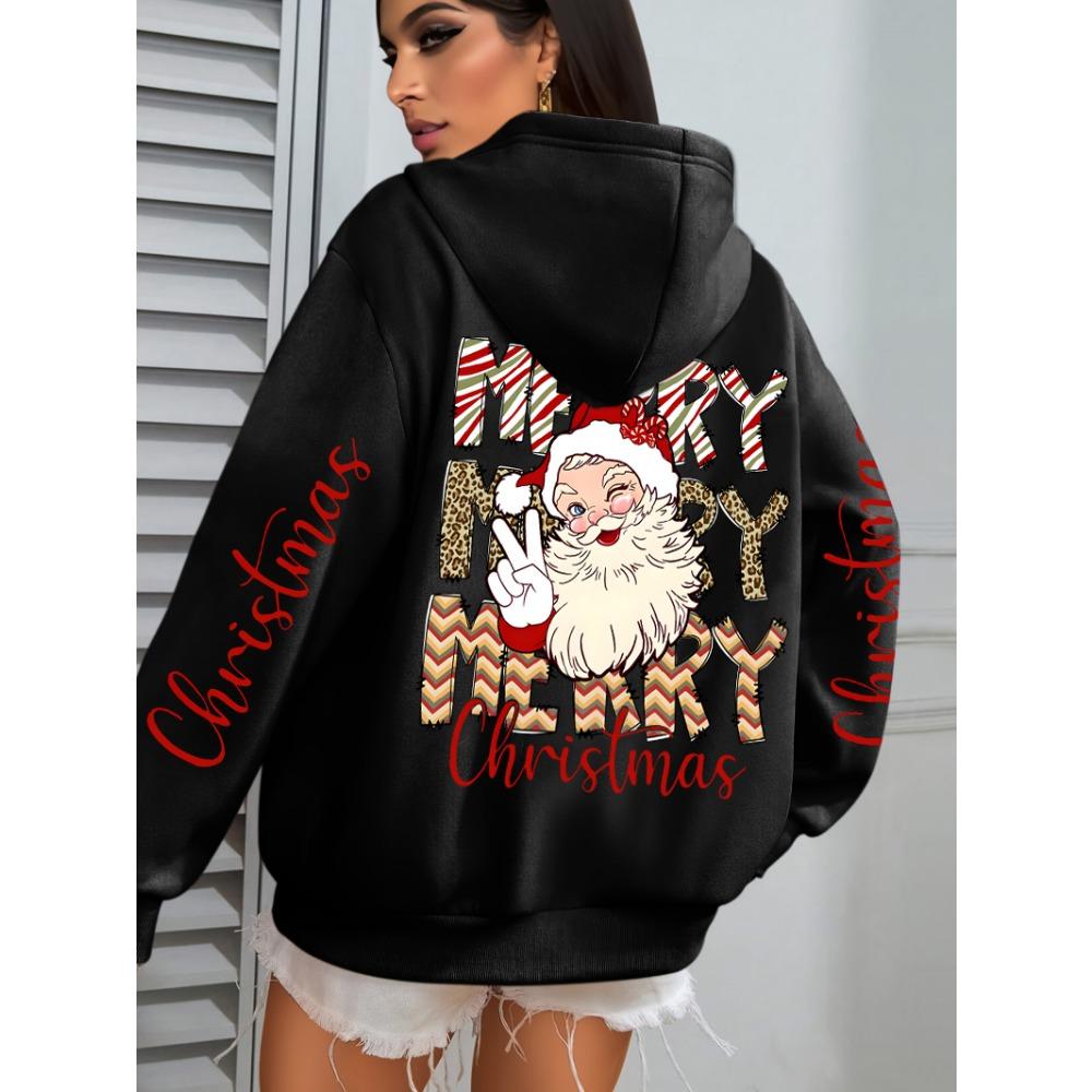 Merry Christmas Santa Claus Design Hoodies Women Hip Hop All-Match Streetwear Casual Fleece Hoody