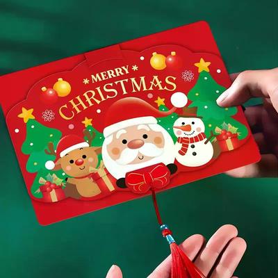 New Christmas Folding Card Cartoon Santa Claus Personalized Creative Three Fold Blank Card Blessing Message Card