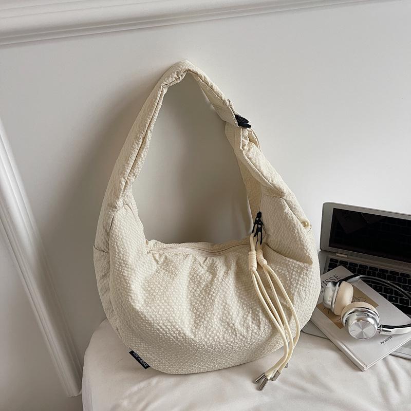 

2025 Trendy Minimalist Plaid Dumpling Crossbody Bag – Lightweight, Large-Capacity Cloth грязно-белый