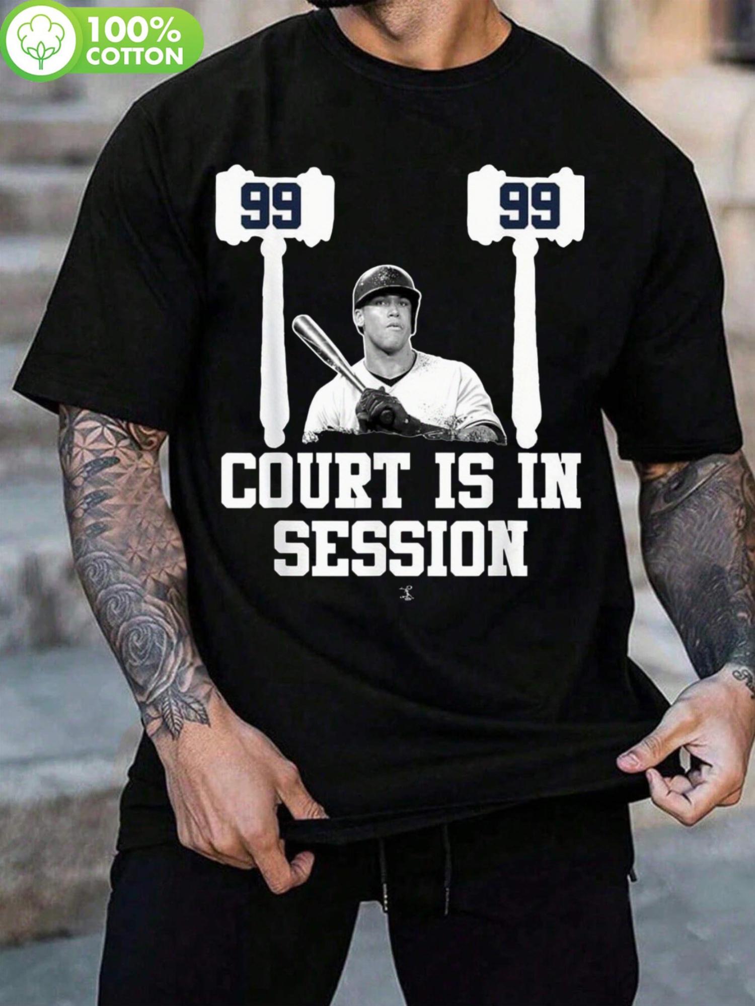 Aaron Judge 99 Court Is In Session Baseball T-shirt - Black Retro Cotton Tee with White Graphic Print XXXL