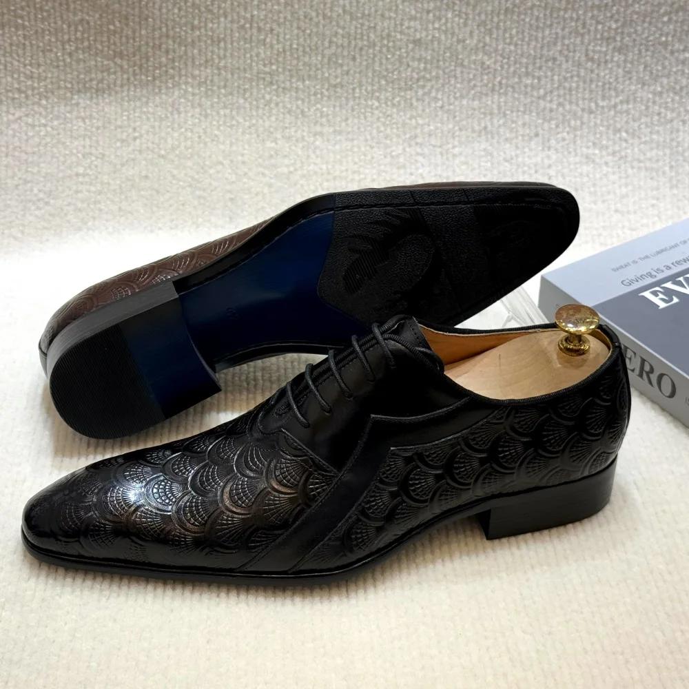 Módní Pánské Italské Designérské Ručně Šité Boty z Pravé Kůže Černé Hnědé Oxfords Business Office Šněrovací Derby Boty