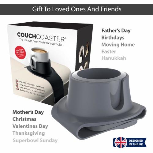 HIT PRODUCTS CouchCoaster Chair, Sofa, Spill-Free Cup Holder - Holds Drinks, Glasses, Cups, Armrest, Table (Gray)