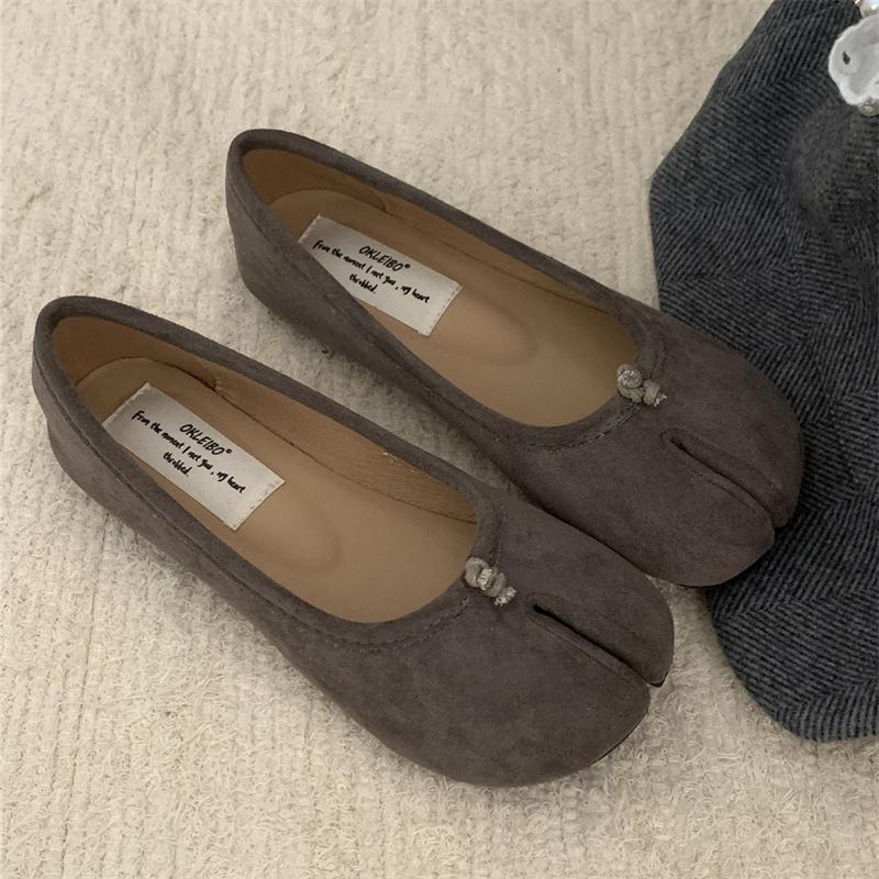 

Fashion IPPEUM Velvet Mary Jane Shoes 2025 New Fashion Ballerinas Shoes Mujer Split Toe Ballet Flats 225 темно серый