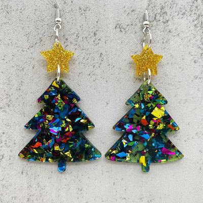Festive Acrylic Christmas Tree Pendant Earrings - Colorful Holiday Jewelry