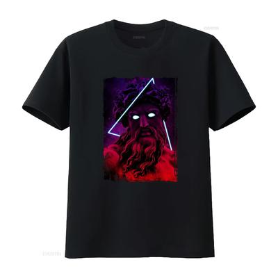 Retro Vaporwave Greek God Statue Neon Glow Print Streetwear Casual T Shirt Vintage Streetwear Breathable Stylish