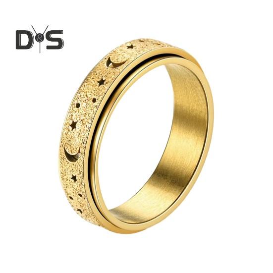 

Женское и мужское кольцо с луной и звездой, кольцо-спиннер, антистрессовое кольцо из нержавеющей стали для пар, вращающееся кольцо, ювелирное изделие, подарок US 6 золотистый