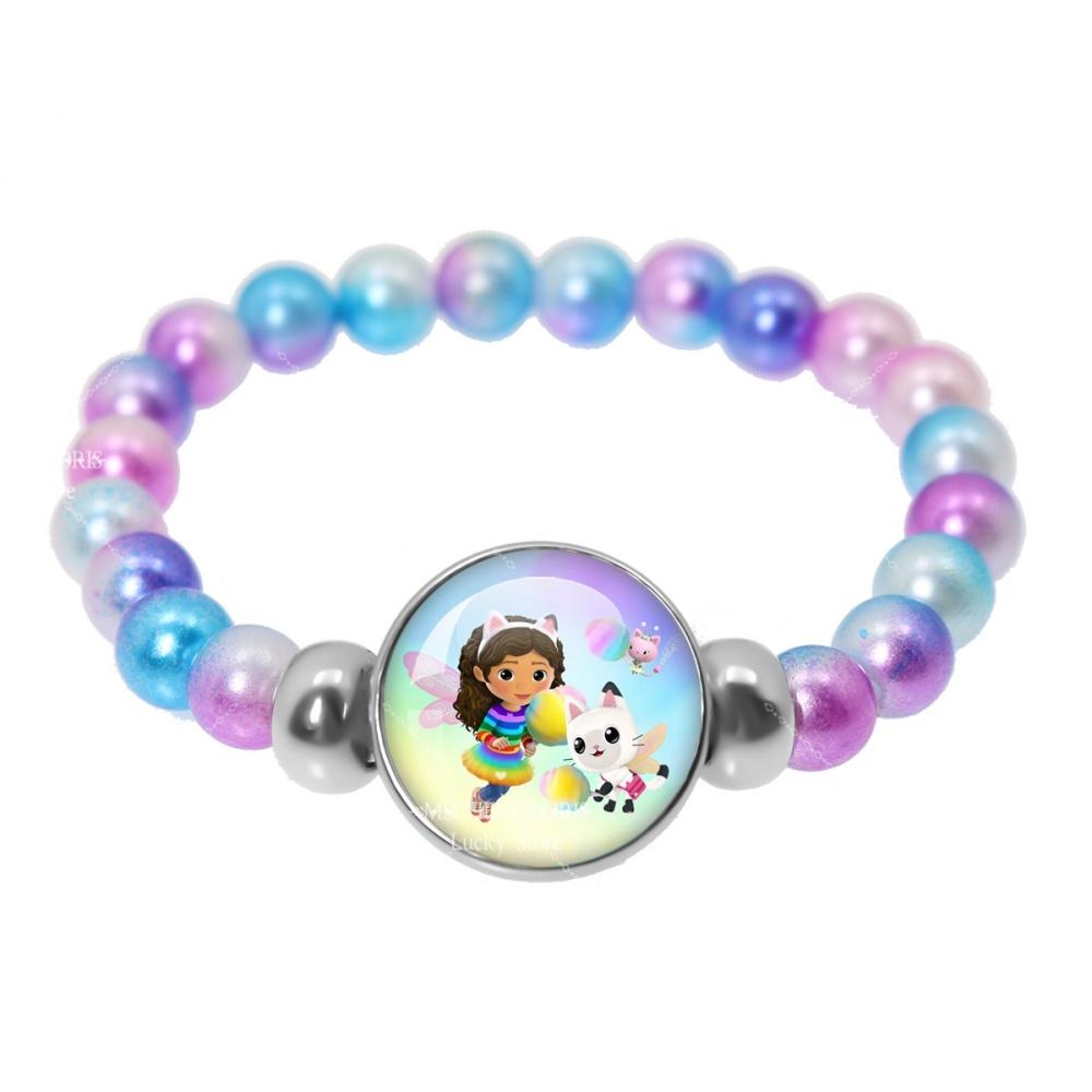 Braccialetto Casa delle Bambole Gabby Braccialetto Colorato Fashion con Perline di Vetro Cartone Animato Anime Gioielli Accessori Regalo di Compleanno per Bambini Ragazze