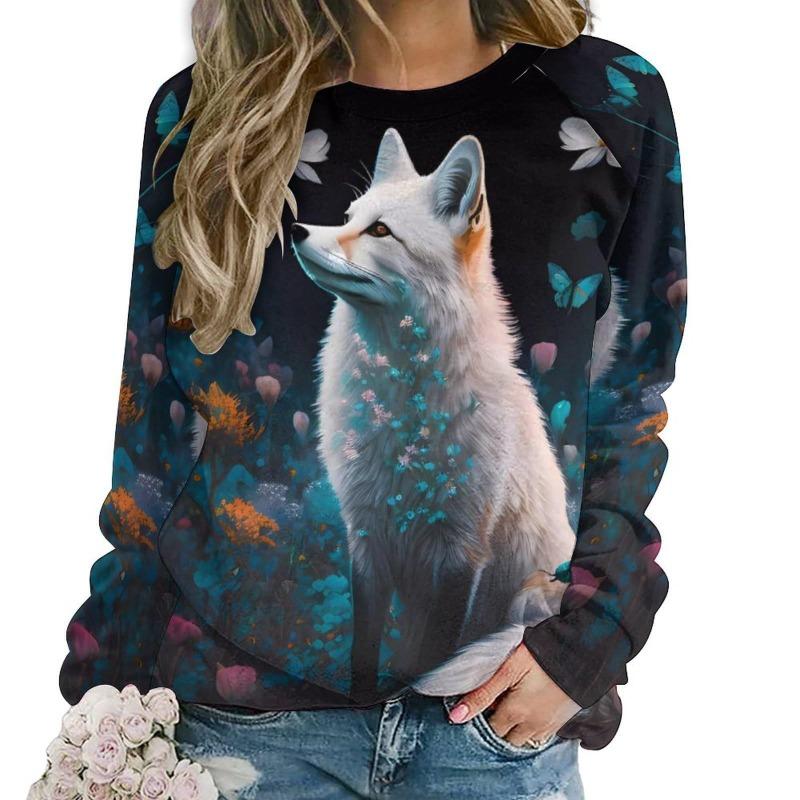 Autumn Lovely Fox Sweatshirts Animal 3D Print Women Casual Streetwear O-Neck Hoodies Y2k Pullovers Harajuku Tops Woman Clothing