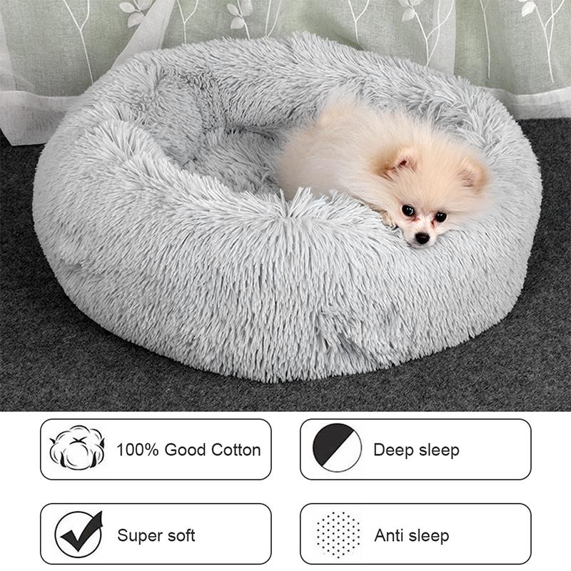 50-80cm Round Pet Bed Long Plush Cat House Dog Bed for Medium Dogs Soft Cat Nest Kennel Dog Mattress Pet Supplies