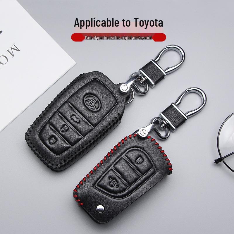 Leather Car Key Cover for 2017 Toyota Models: Corolla, Camry, Crown, Levin, Reiz, RAV4, Highlander